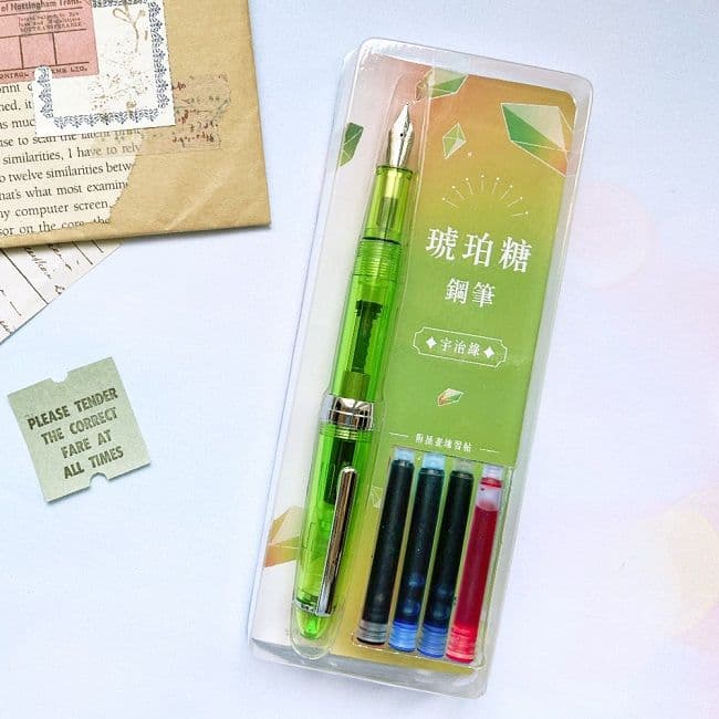 琥珀糖鋼筆-宇治綠(含萬用F筆尖+4管卡式墨水+用鋼筆畫可愛生活插畫手帳)|大風文創