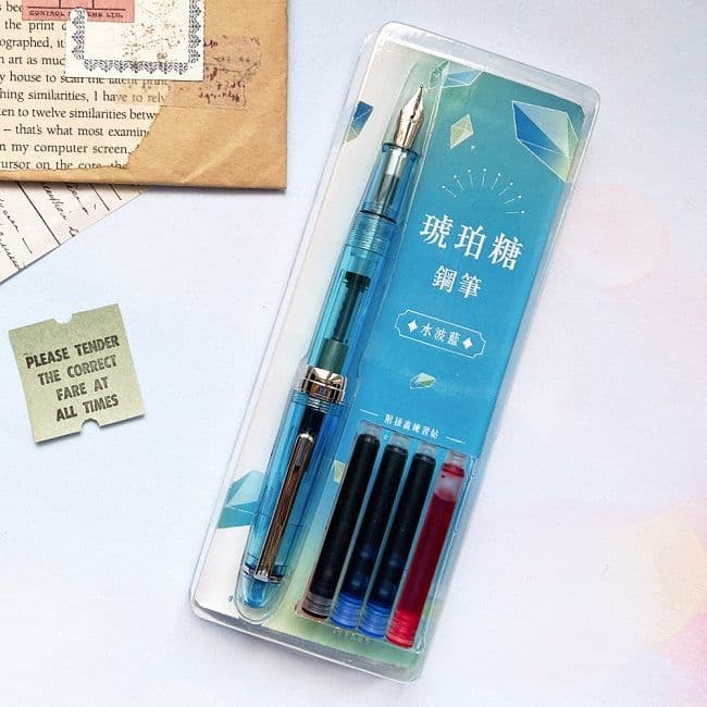 琥珀糖鋼筆-水波藍(含萬用F筆尖+4管卡式墨水+用鋼筆畫可愛生活插畫手帳)|大風文創