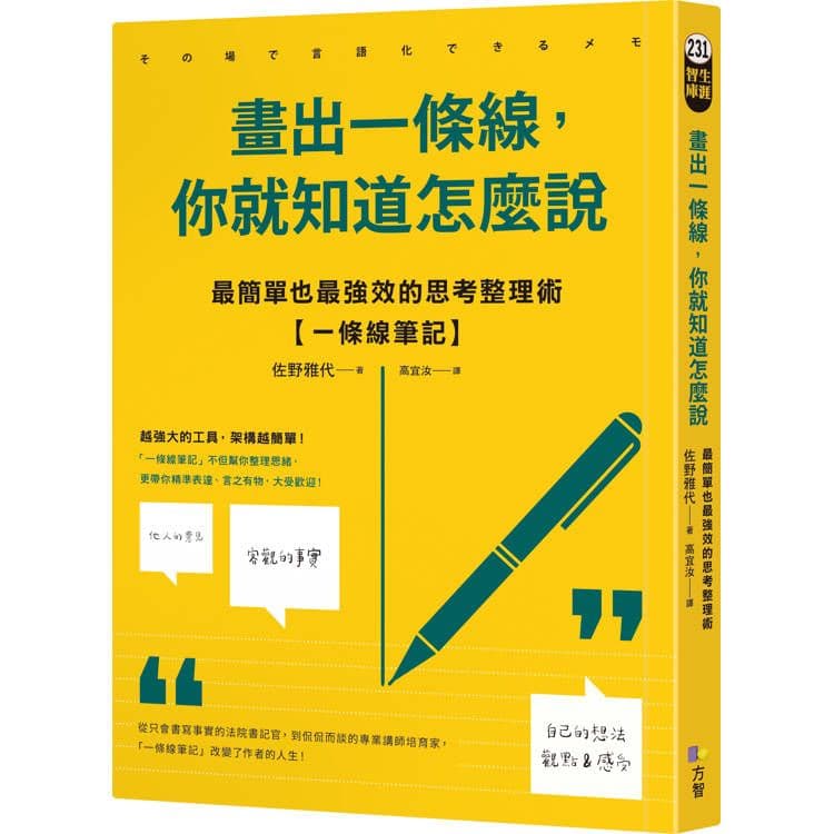 畫出一條線,你就知道怎麼說:最簡單也最強效的思考整理術【一條線筆記】|佐野雅代|方智